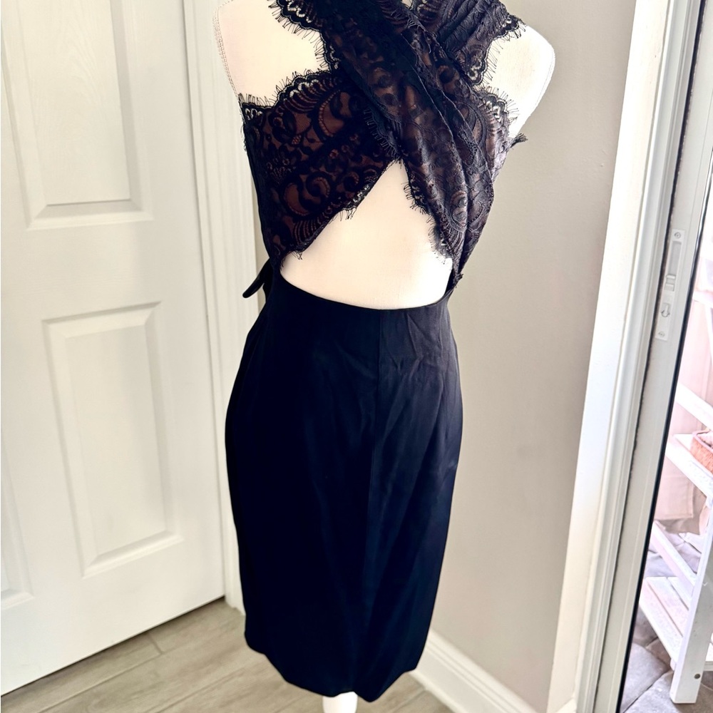 BB Collections Elegant Black Lace Dress with Satin Bow - Picture 4 of 6